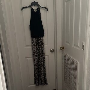 Ashley Stewart Black Halter Jumpsuit with Leopard Print Pants